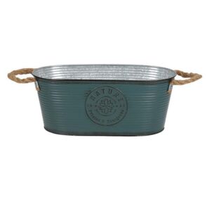 JARDINIERE EN METAL BLEUE NATURE PETALES ET BOURGEONS 35 X 19 X 14 CM