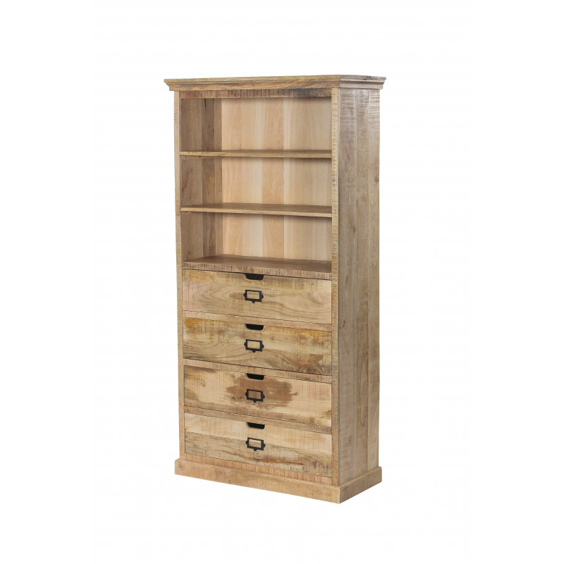 MEUBLE HAUT DUBLIN EN MANGUIER 4 TIROIRS 3 RAYONS 90 X 180 X 40 CM - Photo N°1