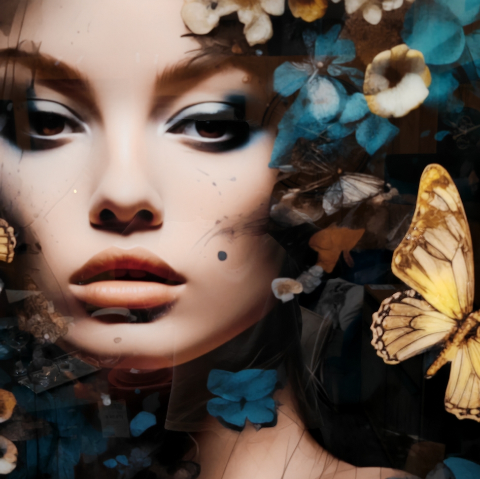 IMPRESSION SUR VERRE FEMME PAPILLONS OR  100 X 100 CM - Photo N°6