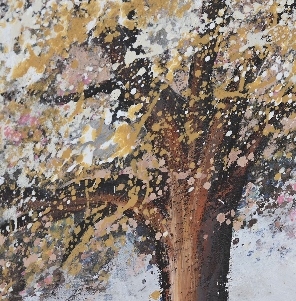 TABLEAU TOILE ARBRE PEINT MAIN ASPECT DORE AVEC ENCADREMENT 182 X 3.8 X 80 CM - Photo N°4