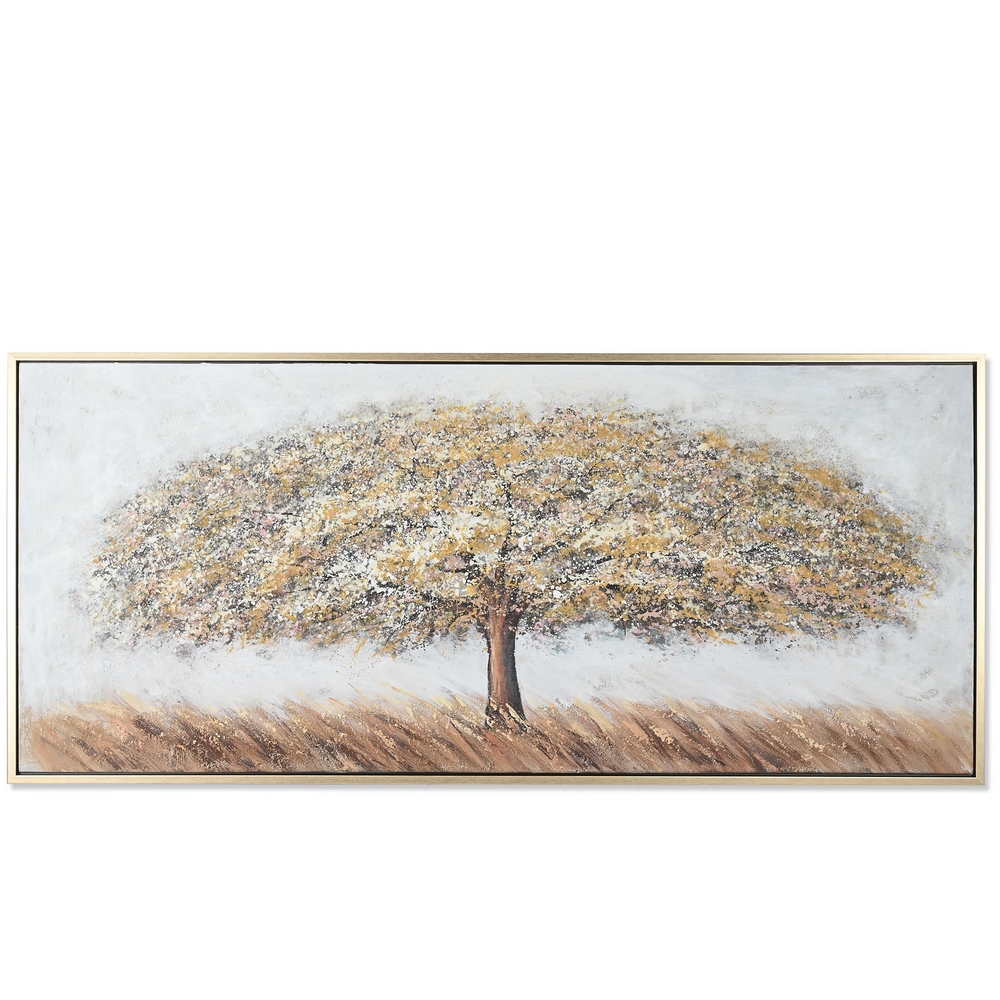 TABLEAU TOILE ARBRE PEINT MAIN ASPECT DORE AVEC ENCADREMENT 182 X 3.8 X 80 CM - Photo N°1