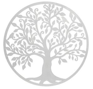 DECORATION MURALE RONDE EN METAL BLANC ARBRE DE VIE 99 CM
