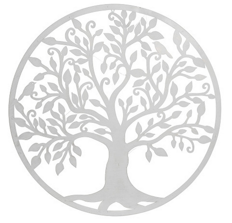 DECORATION MURALE RONDE EN METAL BLANC ARBRE DE VIE 99 CM - Photo N°1