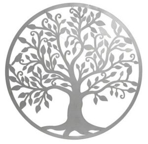 DECORATION MURALE RONDE EN METAL BLANC ARBRE DE VIE 40 CM