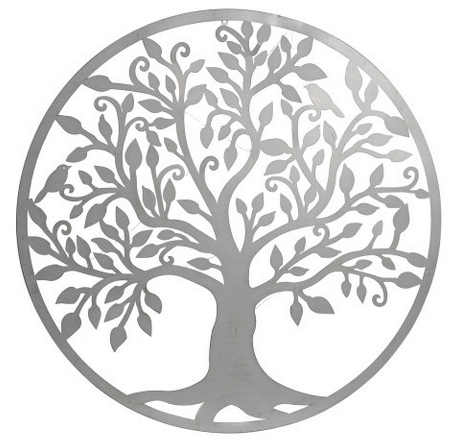 DECORATION MURALE RONDE EN METAL BLANC ARBRE DE VIE 40 CM - Photo N°1