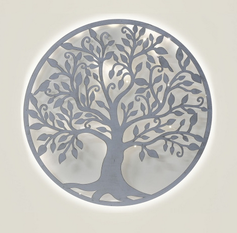 DECORATION MURALE RONDE EN METAL BLANC ARBRE DE VIE 40 CM - Photo N°2