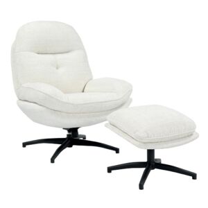 FAUTEUIL ET POUF BRANSON TISSU CREMONA BLANC PIEDS NOIR H 96 X L 78 X P 99 CM