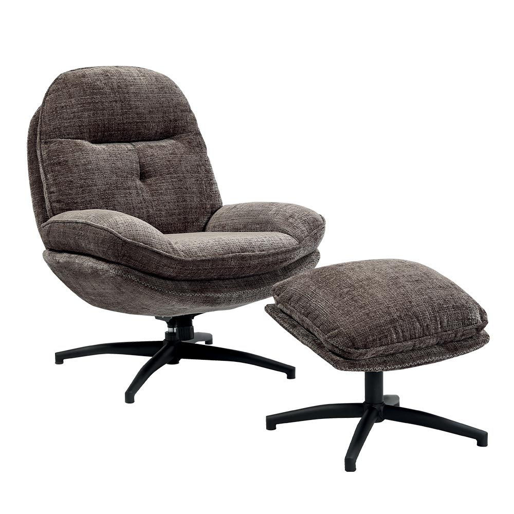 FAUTEUIL / POUF BRANSON TISSU CREMONA BRUN CENDRE PIED NOIR H 96 X L 78 X P 99CM - Photo N°1