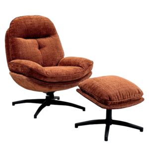 FAUTEUIL / POUF BRANSON TISSU CREMONA TERRACOTTA PIED NOIR H 96 X L 78 X P 99 CM