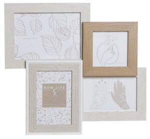 PELE MELE MURAL 4 PHOTOS BLANC BEIGE ET BOIS 37 X 35 X 3 cm