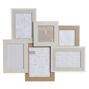PELE MELE MURALE 6 PHOTOS BLANC BEIGE ET BOIS 47 X 42 X 3 cm