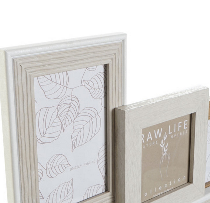 PELE MELE MURALE 6 PHOTOS BLANC BEIGE ET BOIS 47 X 42 X 3 cm - Photo N°3