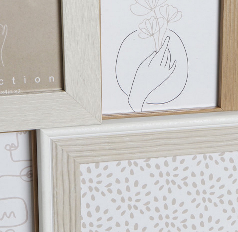 PELE MELE MURALE 6 PHOTOS BLANC BEIGE ET BOIS 47 X 42 X 3 cm - Photo N°4