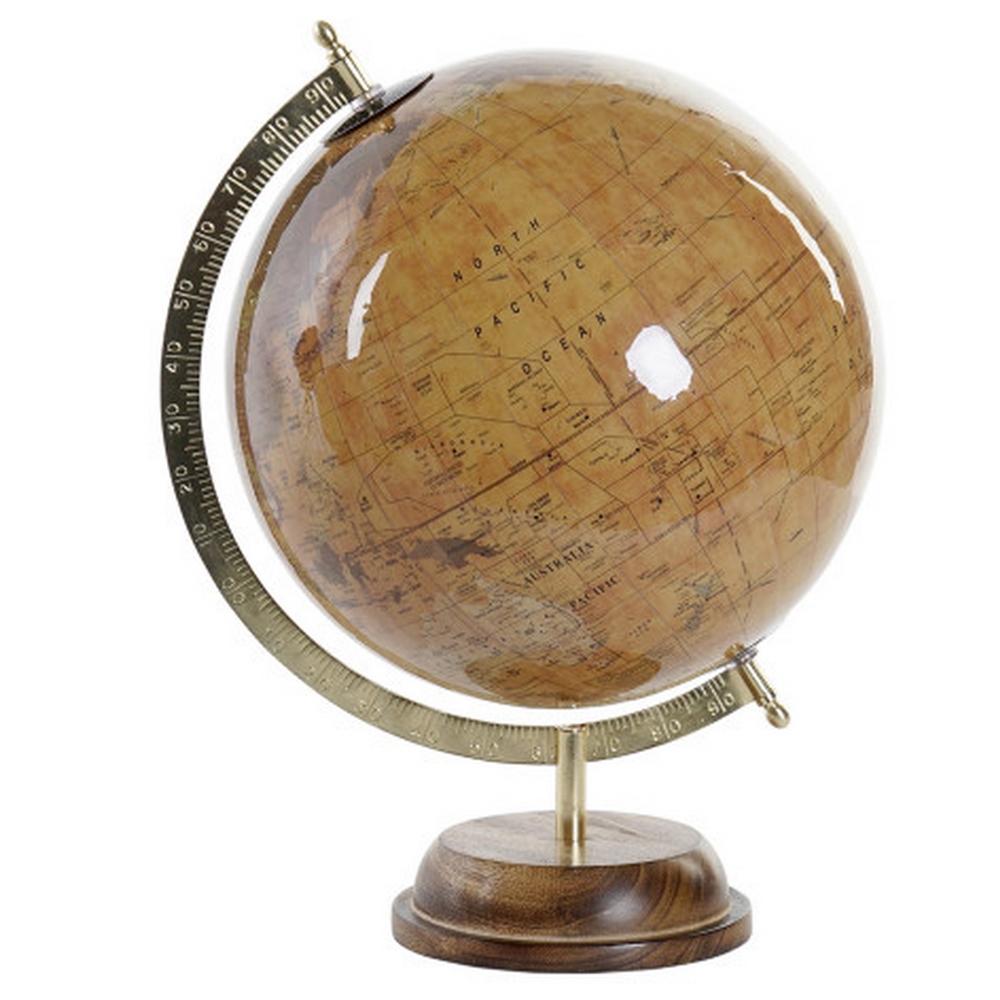GLOBE TERRESTRE PIED METAL ET BOIS COULEUR SABLE 28 X 26.5 X 37  CM - Photo N°1