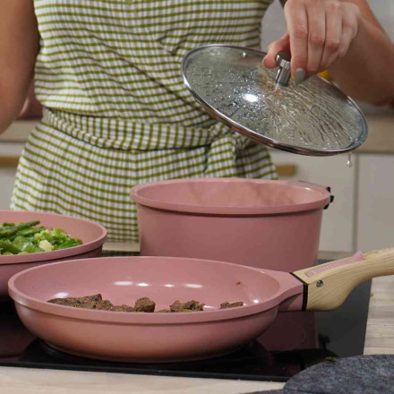 CASSEROLE SANS POIGNEE COOKUT ANTI ADHERENTE 20 CM COULEUR GUIMAUVE - Photo N°2