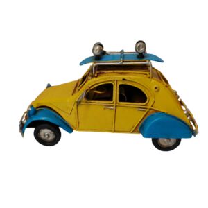 VOITURE DECORATIVE 2CV JAUNE ET BLEU METAL 16.5 X 9 X 7 CM