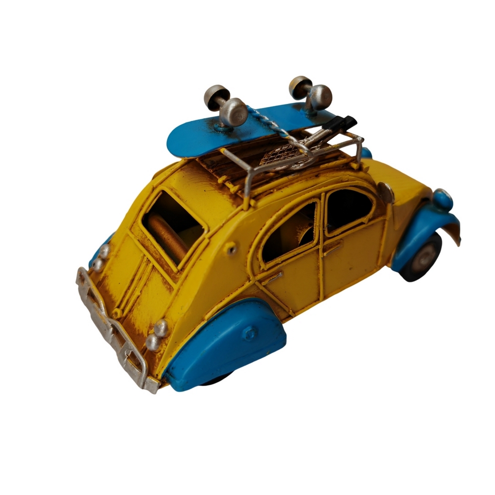 VOITURE DECORATIVE 2CV JAUNE ET BLEU METAL 16.5 X 9 X 7 CM - Photo N°2