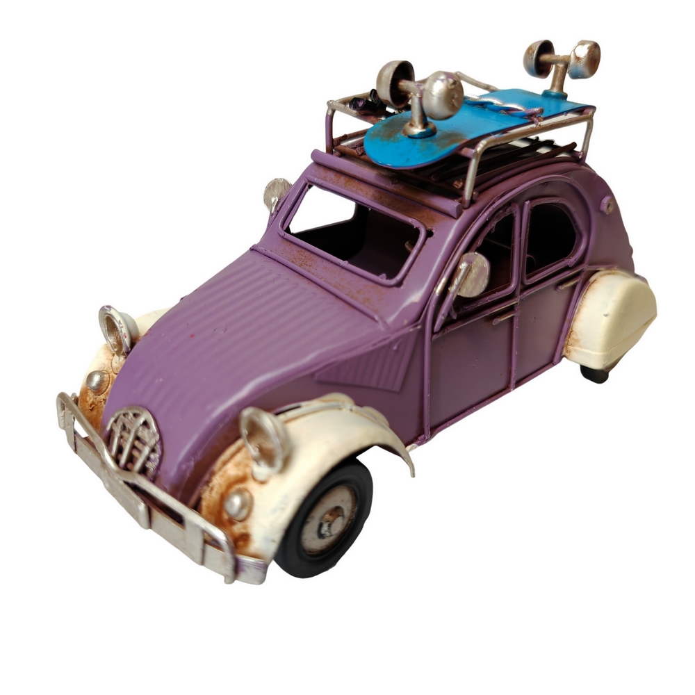 VOITURE DECORATIVE 2CV VIOLETTE ET CREME METAL 16.5 X 9 X 7 CM - Photo N°1