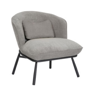 FAUTEUIL BRYNE EN TISSU CHINE GRIS CLAIR PIED METAL NOIR H 74 X L 73 X P 69 CM