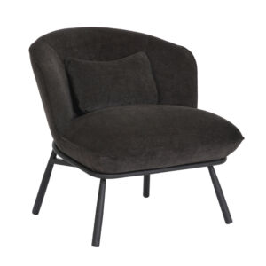 FAUTEUIL BRYNE EN TISSU CHINE ANTHRACITE PIED METAL NOIR H 74 X L 73 X P 69 CM