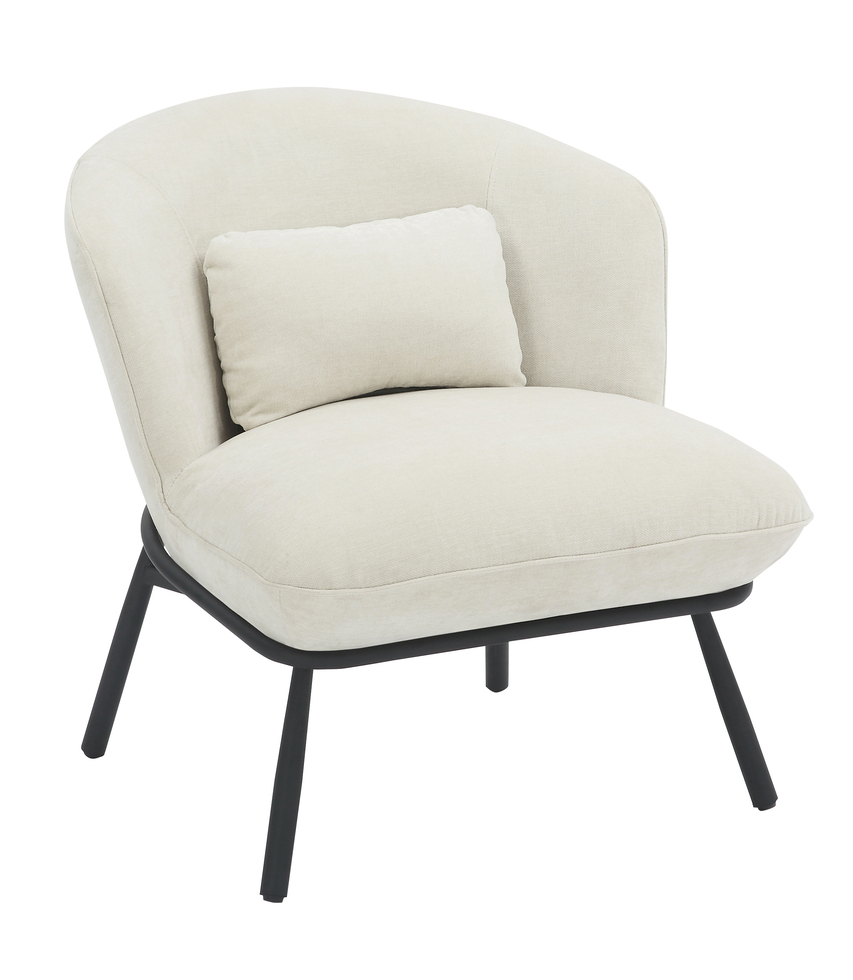 FAUTEUIL BRYNE EN TISSU CHINE BLANC PIED METAL NOIR H 74 X L 73 X P 69 CM - Photo N°1