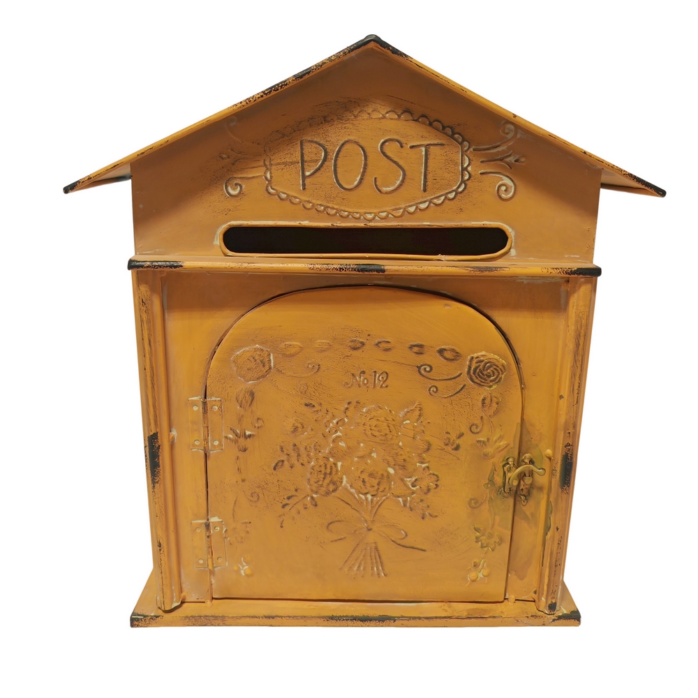 BOITE A CLEFS LA POSTE JAUNE ANTIQUE 34 X 38 X 14 CM - Photo N°4