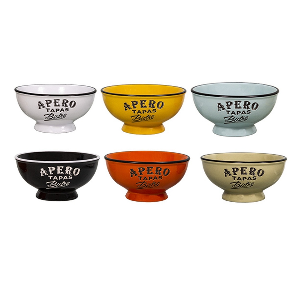 SET DE 6 BOLS TAPAS CERAMIQUE BISTRO ASSORTIMENT DE 6 COULEURS 12.2 X 6 CM - Photo N°1