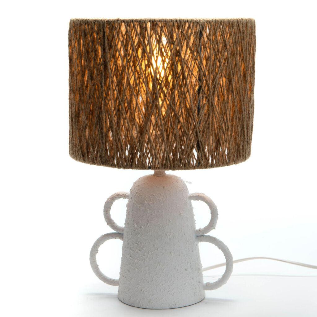 LAMPE CASABLANCA METAL BLANC ABJ FICELLE 39 X 25 X 25 CM - Photo N°1