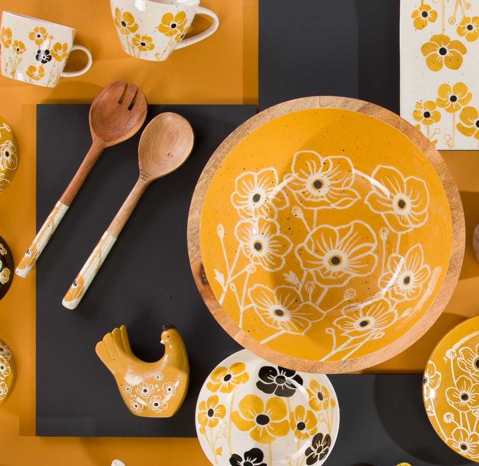 SALADIER MELISSA BOIS DE MANGUIER ET SON DECOR  35 X 12 CM - Photo N°3