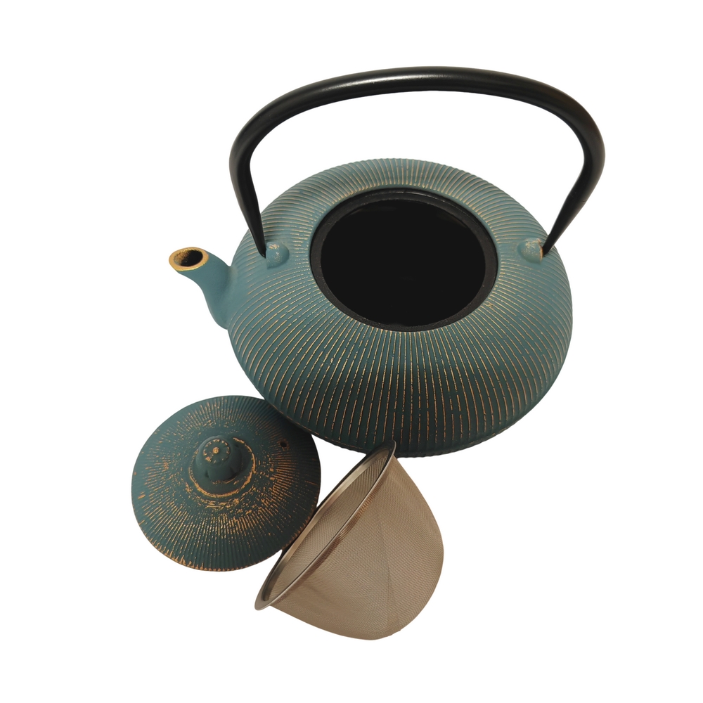 THEIERE FER FONTE AVEC INFUSEUR BLEUE ET DOREE 1.2 L - Photo N°3