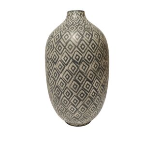 VASE CERAMIQUE GRIS ET BLANC ESPRIT ETHNIQUE 25 X 44 X 25 CM