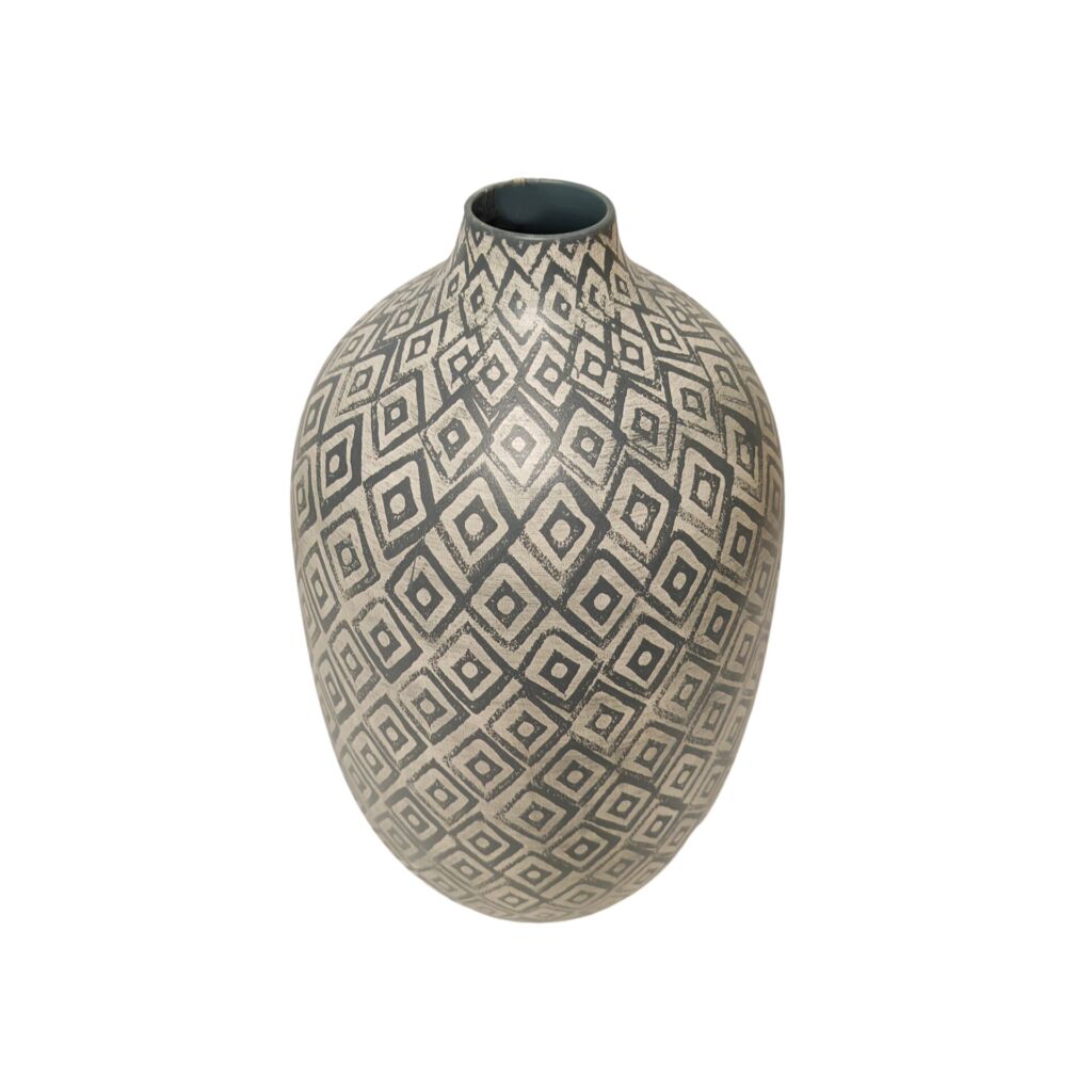 VASE CERAMIQUE GRIS ET BLANC ESPRIT ETHNIQUE 25 X 44 X 25 CM - Photo N°3