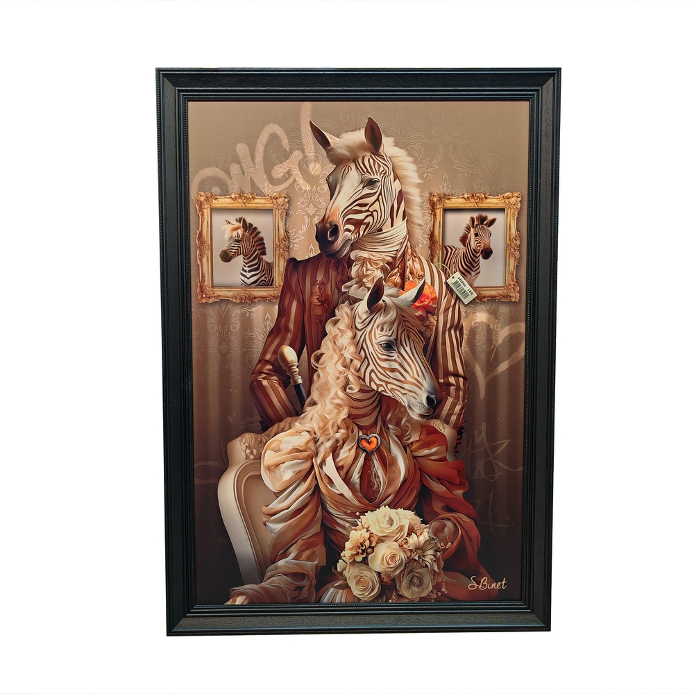 TOILE ZEBRES SYLVAIN BINET ENCADREMENT NOIR 92 X 132 CM - Photo N°2