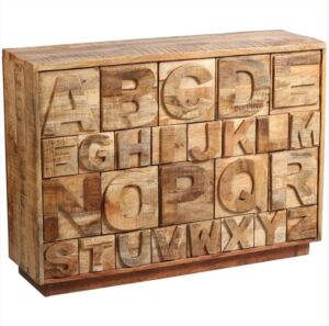 MEUBLE DE TIROIRS EN MANGUIER MASSIF 26 TIROIRS ALPHABET 128.5 X 93.5 X 37.5 CM