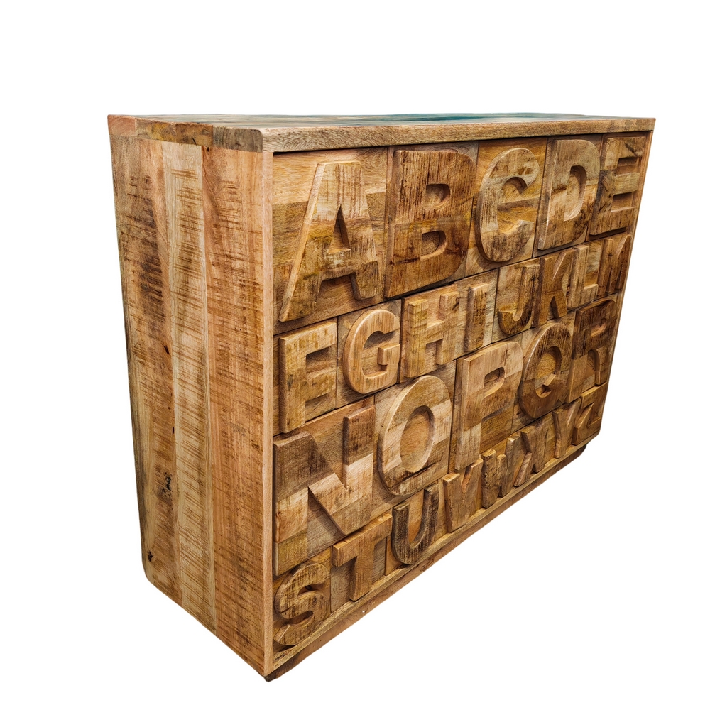 MEUBLE DE TIROIRS EN MANGUIER MASSIF 26 TIROIRS ALPHABET 128.5 X 93.5 X 37.5 CM - Photo N°5