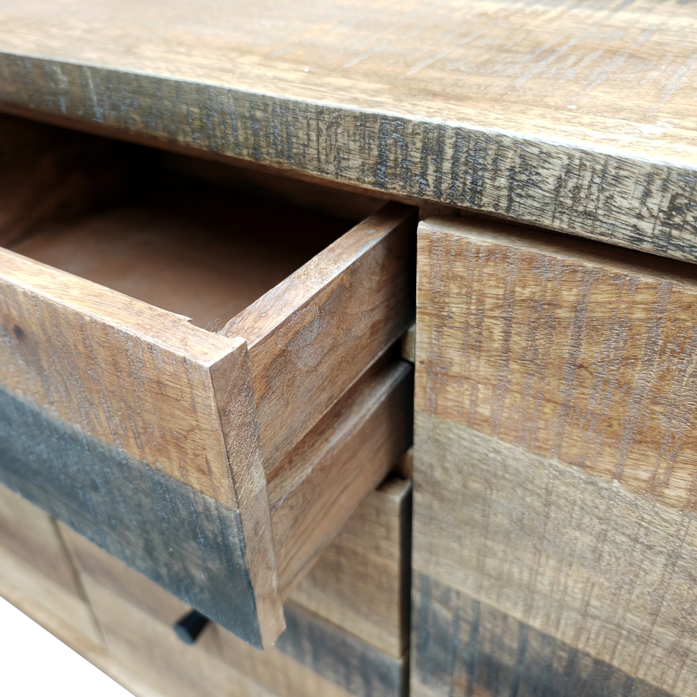 BAHUT 2 PORTES 4 TIROIRS PALISSANDRE BRUTE TRACES DE SCIAGE 120 X 86 X 38 CM - Photo N°6