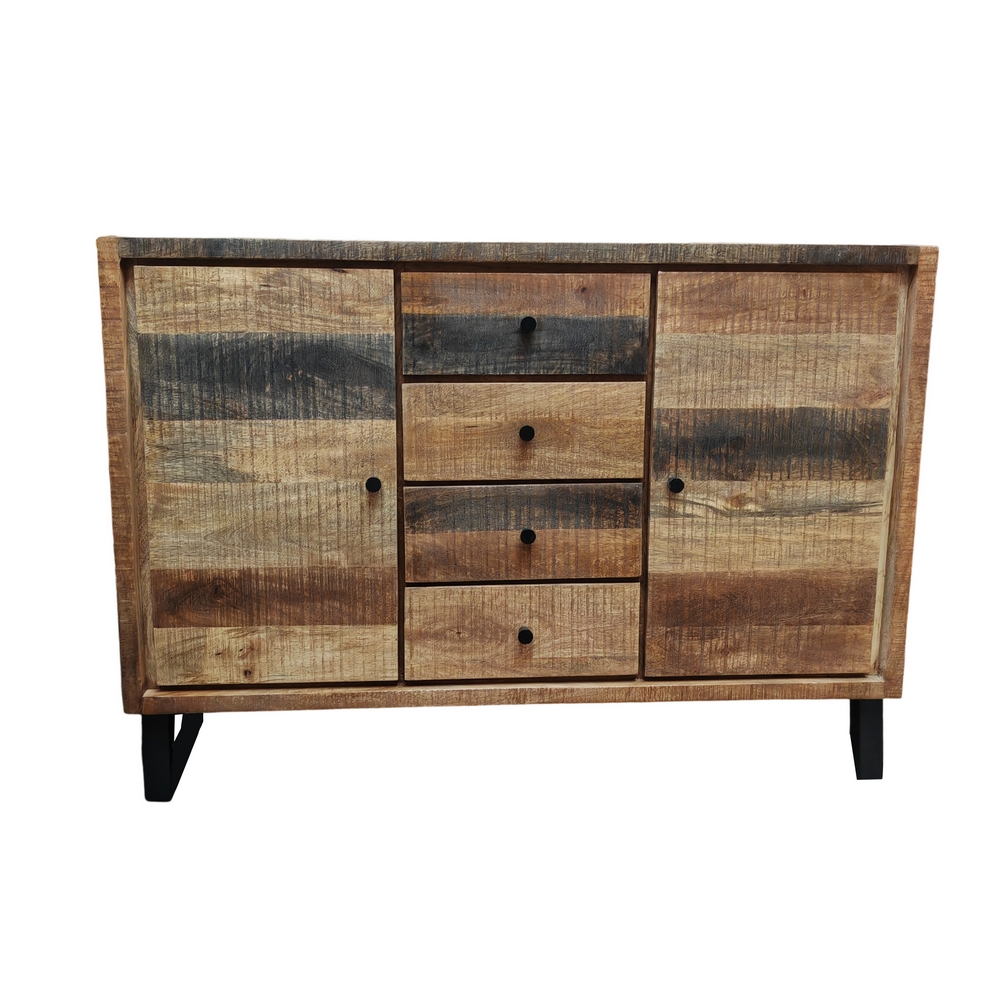 BAHUT 2 PORTES 4 TIROIRS PALISSANDRE BRUTE TRACES DE SCIAGE 120 X 86 X 38 CM - Photo N°4