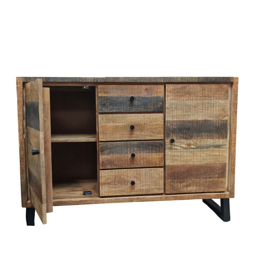 BAHUT 2 PORTES 4 TIROIRS PALISSANDRE BRUTE TRACES DE SCIAGE 120 X 86 X 38 CM - Photo N°3