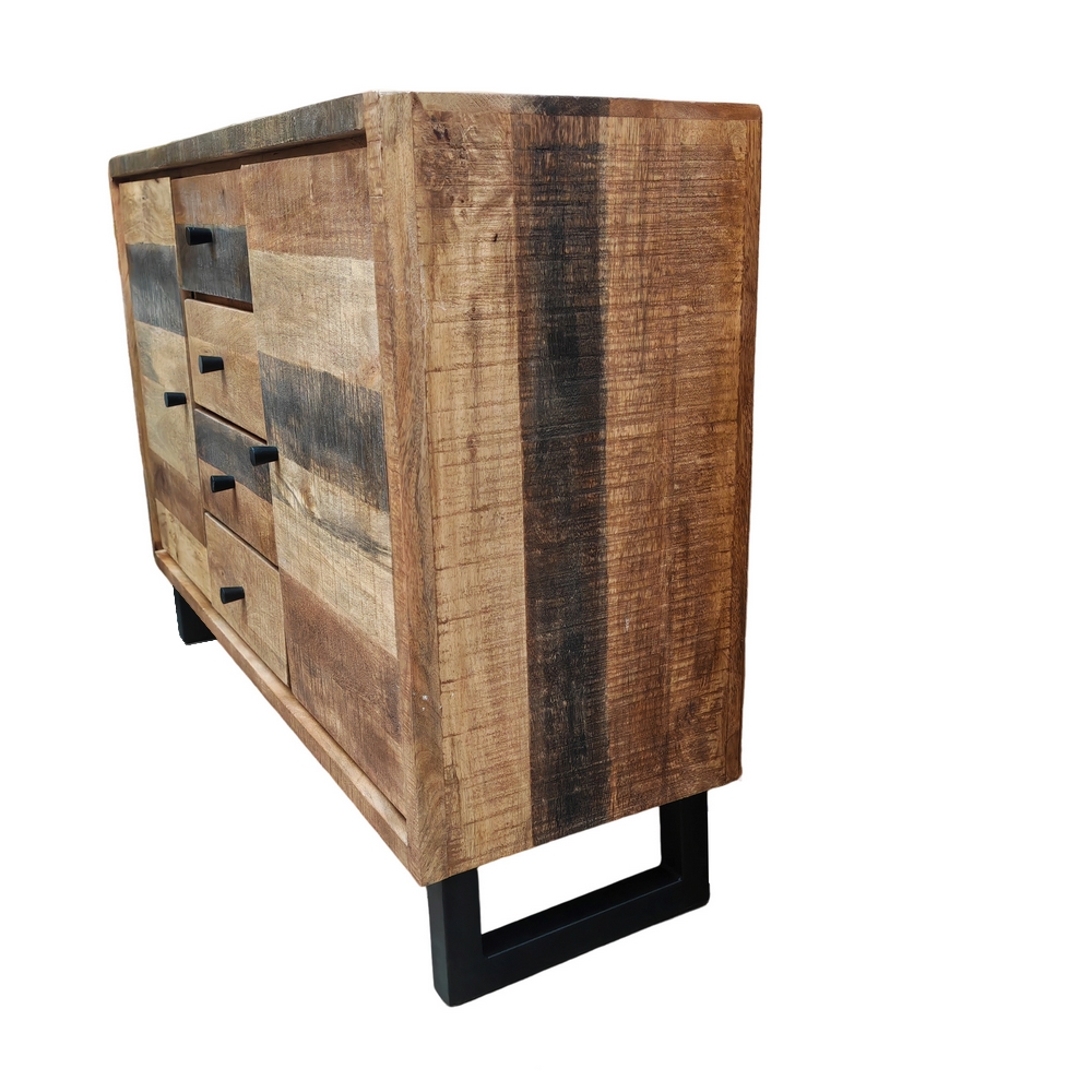 BAHUT 2 PORTES 4 TIROIRS PALISSANDRE BRUTE TRACES DE SCIAGE 120 X 86 X 38 CM - Photo N°2