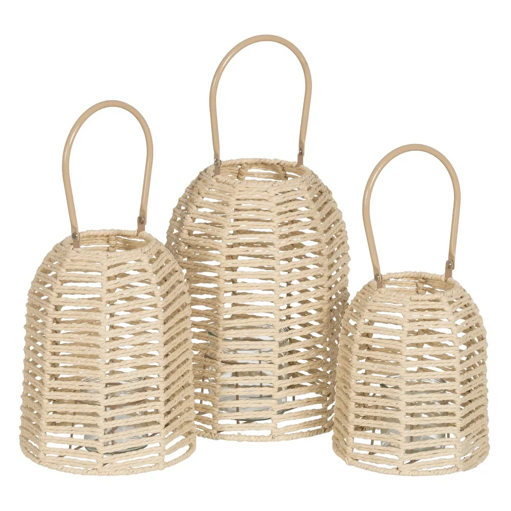 LANTERNE TRESSAGE NATUREL ANSE RIGIDE 23 X 30.5 X 23 CM - Photo N°7