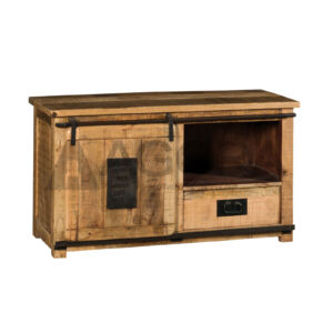 MEUBLE TV NEWPORT EN MANGUIER MASSIF ET METAL 1 PORTE 1 TIROIR 120 X 55 X 40 CM