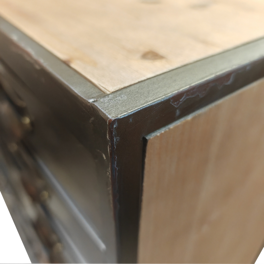 COMMODE DECO 9 TIROIRS 3 PORTES BOIS ET METAL 84 X 118 X 35 CM - Photo N°5