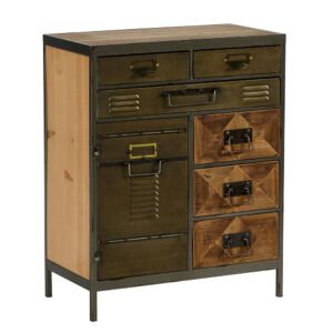 COMMODE DECO 6 TIROIRS 1 PORTE METAL ET BOIS DIMENSIONS 61 X 76 X 34 CM