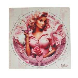IMPRESSION S BINET PIN UP LOVE SUR DIBOND AVEC ATTACHE 20 X 20 CM