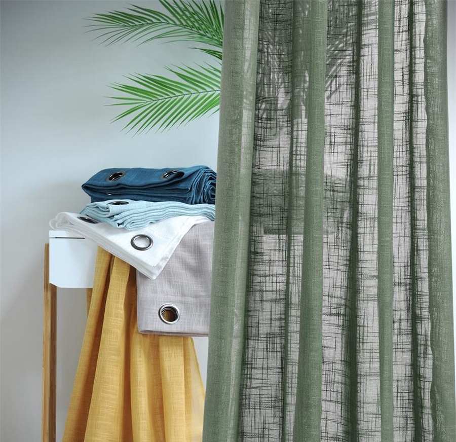 RIDEAU OEILLET ONTARIO EN POLYESTER COULEUR SAUGE 135 X 260 CM - Photo N°4