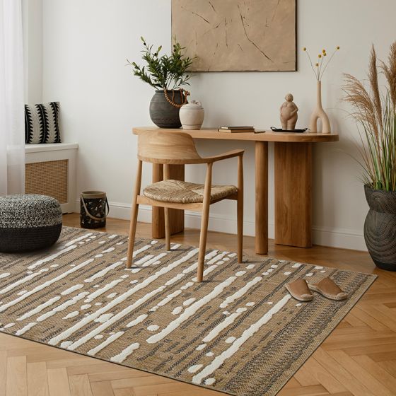 TAPIS DE SOL EFFET JUTE A MOTIF EN RELIEF BLANC 160 X 230 CM - Photo N°1