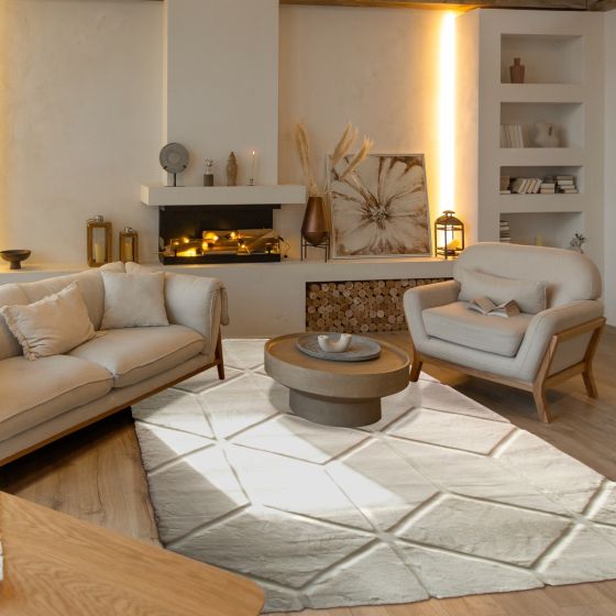 TAPIS DE SOL A RELIEF EXTRA DOUX CONFORT CUBES BLANC 160 X 230 CM - Photo N°5