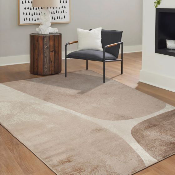 TAPIS DE SOL SOYEUX STONE BEIGE-MARRON 160 X 230 CM - Photo N°1