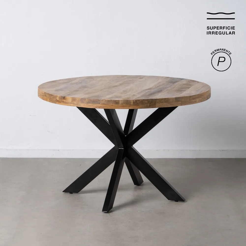 TABLE RONDE PERU PLATEAU MANGUIER PIED METAL NOIR 120 X 120 X 78 CM - Photo N°10