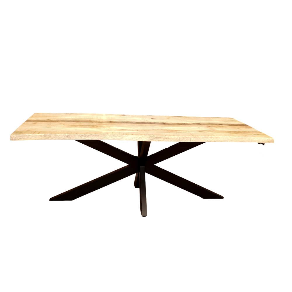 TABLE EN MANGUIER MASSIF TAVOLO PIEDS ETOILE NOIR 220(300) X 95 X 78 CM - Photo N°2